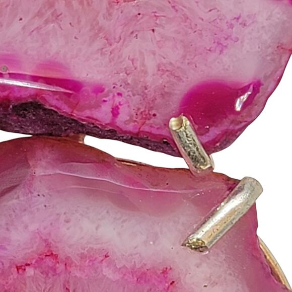 Double Pink Agate Geode Pendant – Handmade Sterling Silver Statement Necklace - Picture 4 of 10